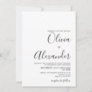 Elegante invitación a la boda blanca y negra