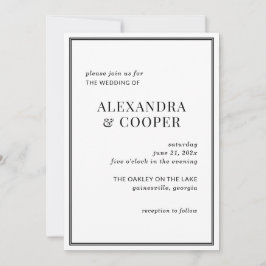 Elegante invitación a la boda blanca y negra