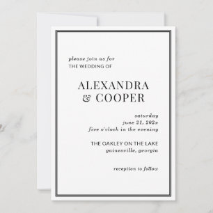 Elegante invitación a la boda blanca y negra