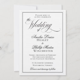 Elegante invitación a la boda blanca y negra