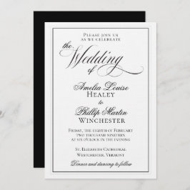Elegante invitación a la boda blanca y negra