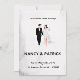 Elegante invitación a la boda blanca y negra