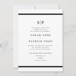 Elegante invitación a la boda blanca y negra