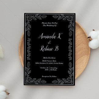 Elegante invitación a la boda blanca y negra