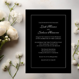 Elegante invitación a la boda blanca y negra