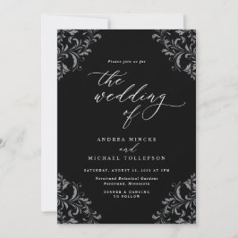 Elegante invitación a la boda blanca y negra