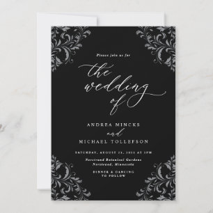 Elegante invitación a la boda blanca y negra