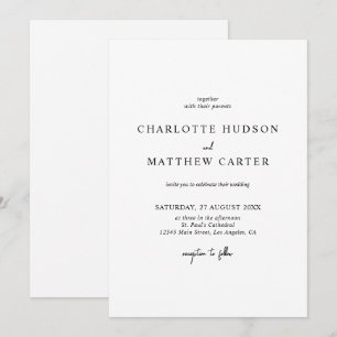 Elegante invitación a la boda blanca y negra