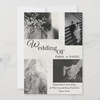 Elegante invitación a la boda blanca y negra