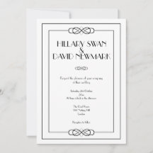 Elegante invitación a la boda blanca y negra