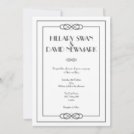 Elegante invitación a la boda blanca y negra