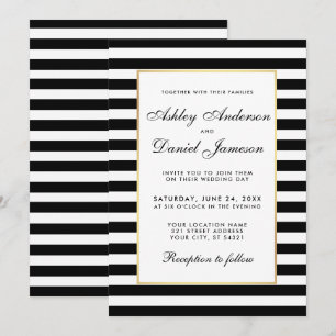 Elegante invitación a la boda blanca y negra a ray