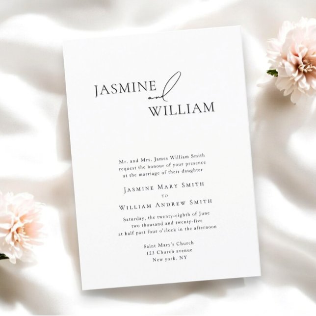 Elegante invitación a la boda blanca y negra moder (modern traditional wedding invitation by willows weddings )
