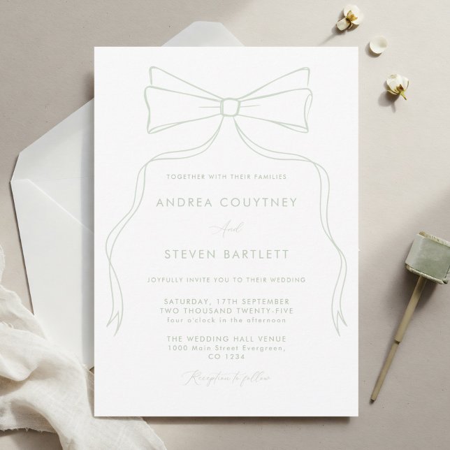Elegante invitación a la boda blanca y verde (Subido por el creador)