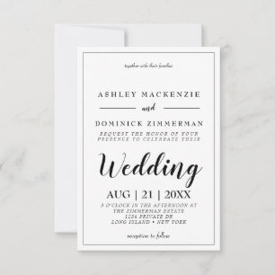 Elegante invitación a la boda bordeada por guión n