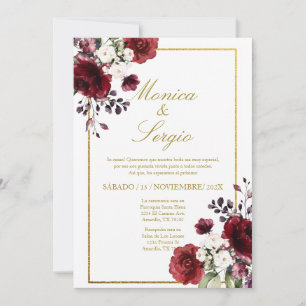 Elegante invitación a la boda borgoñona en español
