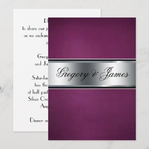 Elegante invitación a la boda borgoñona y plateada
