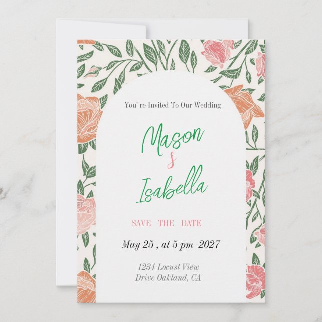 Elegante invitación a la boda botánica (Anverso)