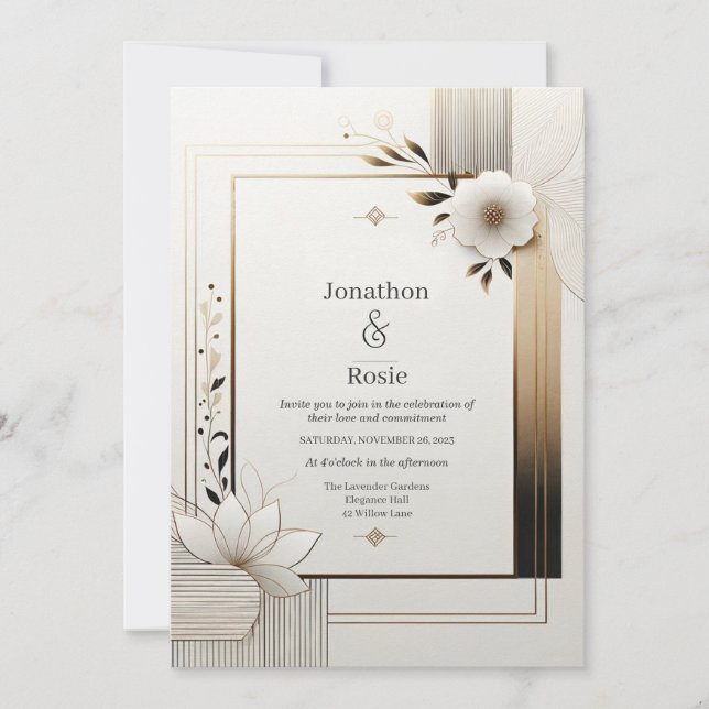 Elegante invitación a la boda botánica (Anverso)