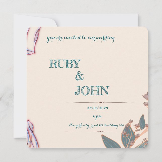 Elegante invitación a la boda botánica (Anverso)