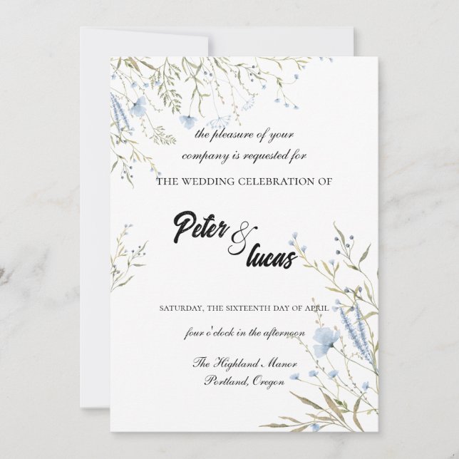 Elegante Invitación a la Boda Botánica de Flor Sil (Anverso)