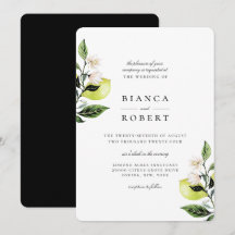 Elegante invitación a la boda botánica de los lému