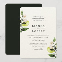 Elegante invitación a la boda botánica de los lému