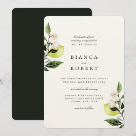 Elegante invitación a la boda botánica de los lému