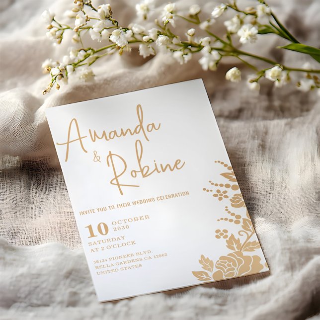 Elegante invitación a la boda botánica de oro (Subido por el creador)
