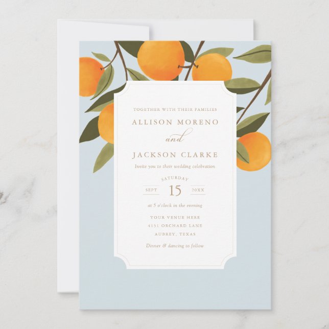 Elegante Invitación a la Boda Botánica del Citrus (Anverso)