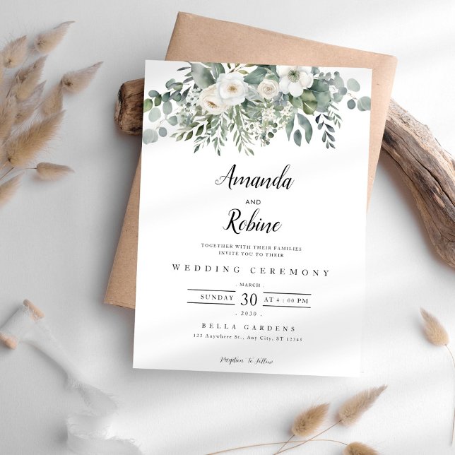 Elegante Invitación a la Boda Botánica Rosa Blanca (Subido por el creador)