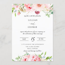 Elegante invitación a la boda botánica rosa Rubor