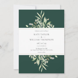 Elegante invitación a la boda botánica verde esmer