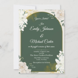 Elegante invitación a la Boda Botánica Verde y Oro