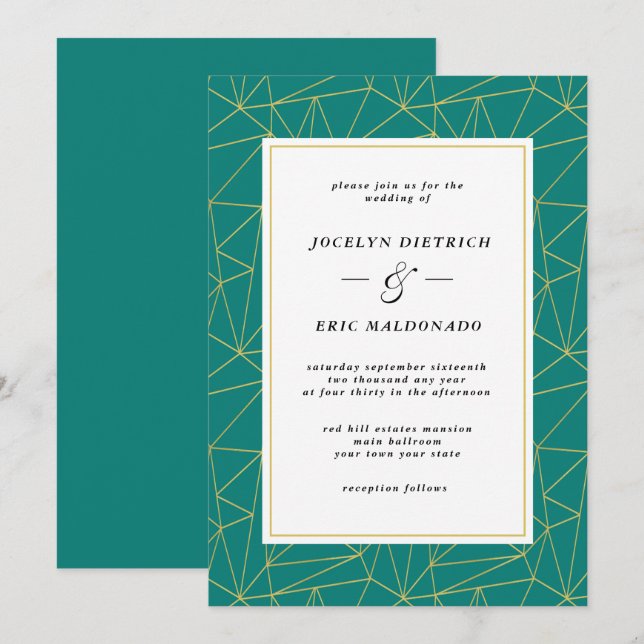 Elegante Invitación a la Boda Casual Deep Cyan Mod (Anverso / Reverso)