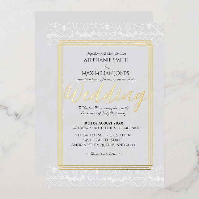 Elegante invitación a la boda católica (Anverso/Reverso)