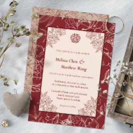 Elegante invitación a la boda china con flores de 
