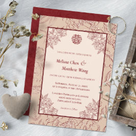 Elegante invitación a la boda china con flores de 