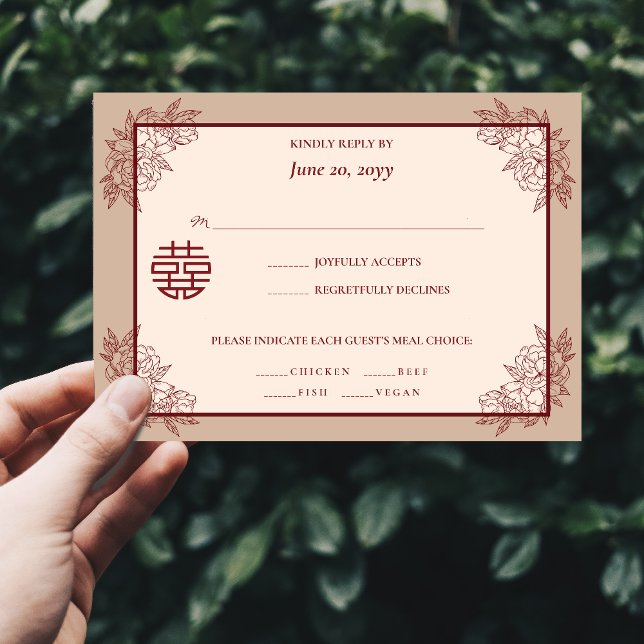 Elegante invitación a la boda china floral RSVP (Elegant Floral Chinese Wedding RSVP Invitation)