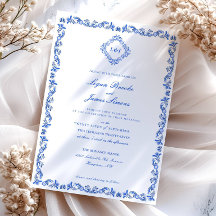 Elegante Invitación a la Boda Chino Azul