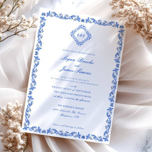 Elegante Invitación a la Boda Chino Azul