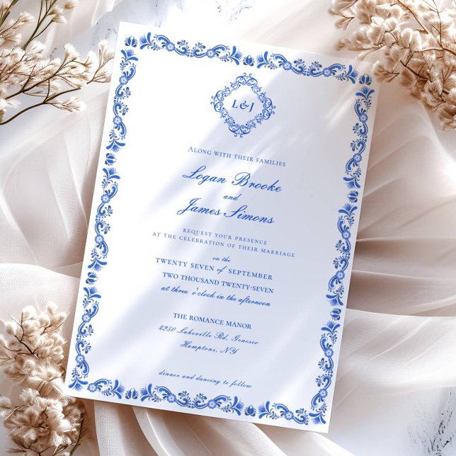 Elegante Invitación a la Boda Chino Azul (Subido por el creador)