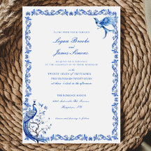 Elegante Invitación a la Boda Chino Azul