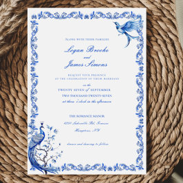 Elegante Invitación a la Boda Chino Azul