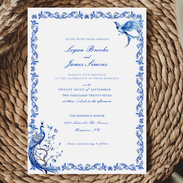 Elegante Invitación a la Boda Chino Azul (Subido por el creador)