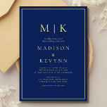 Elegante invitación a la boda clásica azul y amari<br><div class="desc">invitación a la boda azul y amarilla Estas elegantes y modernas toallas de boda o ducha de novias presentan un sencillo diseño de texto en blanco y negro que exuda el estilo minimalista. Añada sus iniciales o su monograma para hacerlas completamente propias.</div>