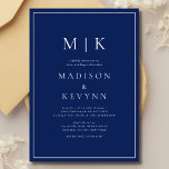 Elegante invitación a la boda clásica azul y blanc<br><div class="desc">invitación a la boda azul y blanca Estas elegantes y modernas toallas de boda o ducha de novia cuentan con un sencillo diseño de texto en blanco y negro que desprende un estilo minimalista. Añada sus iniciales o su monograma para hacerlas completamente propias.</div>