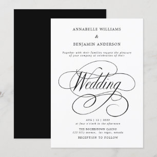 Elegante invitación a la boda clásica blanca y neg