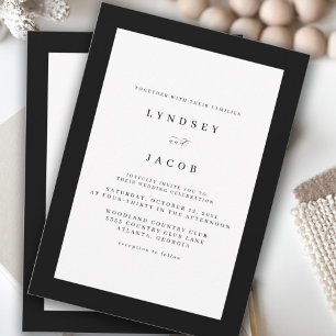 Elegante invitación a la boda clásica blanca y neg