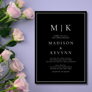 Elegante invitación a la boda clásica blanca y neg